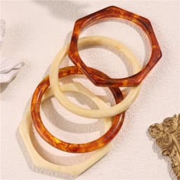 HUANZHI 3Piece Vintage Brown Geometric Resin Bracelet Set Exaggerated Different Shapes Wide Thick Stacked Wear Jewelry