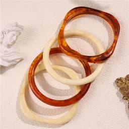 HUANZHI 3Piece Vintage Brown Geometric Resin Bracelet Set Exaggerated Different Shapes Wide Thick Stacked Wear Jewelry