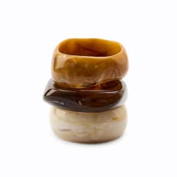 HUANZHI 3Piece Vintage Brown Geometric Resin Bracelet Set Exaggerated Different Shapes Wide Thick Stacked Wear Jewelry