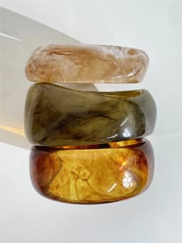 HUANZHI 3Piece Vintage Brown Geometric Resin Bracelet Set Exaggerated Different Shapes Wide Thick Stacked Wear Jewelry