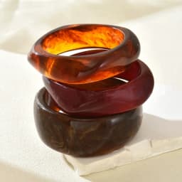 HUANZHI 3Piece Vintage Brown Geometric Resin Bracelet Set Exaggerated Different Shapes Wide Thick Stacked Wear Jewelry