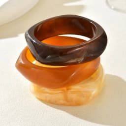 HUANZHI 3Piece Vintage Brown Geometric Resin Bracelet Set Exaggerated Different Shapes Wide Thick Stacked Wear Jewelry