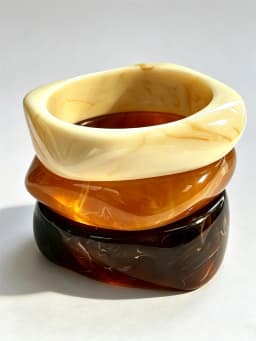 HUANZHI 3Piece Vintage Brown Geometric Resin Bracelet Set Exaggerated Different Shapes Wide Thick Stacked Wear Jewelry