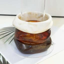 HUANZHI 3Piece Vintage Brown Geometric Resin Bracelet Set Exaggerated Different Shapes Wide Thick Stacked Wear Jewelry