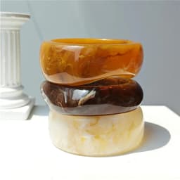 HUANZHI 3Piece Vintage Brown Geometric Resin Bracelet Set Exaggerated Different Shapes Wide Thick Stacked Wear Jewelry