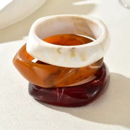 HUANZHI 3Piece Vintage Brown Geometric Resin Bracelet Set Exaggerated Different Shapes Wide Thick Stacked Wear Jewelry