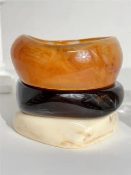 HUANZHI 3Piece Vintage Brown Geometric Resin Bracelet Set Exaggerated Different Shapes Wide Thick Stacked Wear Jewelry