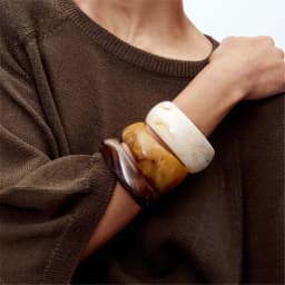 HUANZHI 3Piece Vintage Brown Geometric Resin Bracelet Set Exaggerated Different Shapes Wide Thick Stacked Wear Jewelry
