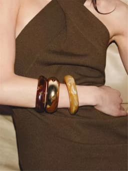 HUANZHI 3Piece Vintage Brown Geometric Resin Bracelet Set Exaggerated Different Shapes Wide Thick Stacked Wear Jewelry