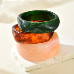 HUANZHI 3Piece Vintage Brown Geometric Resin Bracelet Set Exaggerated Different Shapes Wide Thick Stacked Wear Jewelry