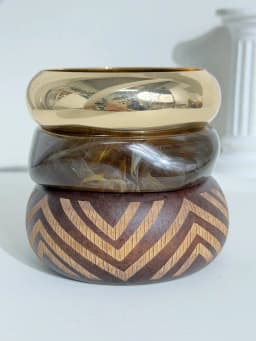 HUANZHI 3Piece Vintage Brown Geometric Resin Bracelet Set Exaggerated Different Shapes Wide Thick Stacked Wear Jewelry