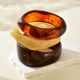 HUANZHI 3Piece Vintage Brown Geometric Resin Bracelet Set Exaggerated Different Shapes Wide Thick Stacked Wear Jewelry