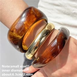 HUANZHI 3Piece Vintage Brown Geometric Resin Bracelet Set Exaggerated Different Shapes Wide Thick Stacked Wear Jewelry