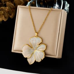 DIEYURO 316L Stainless Steel Light Luxury Golden White Enamel Flower Pendant Necklace For Women Classic Non-fading Neck Chain