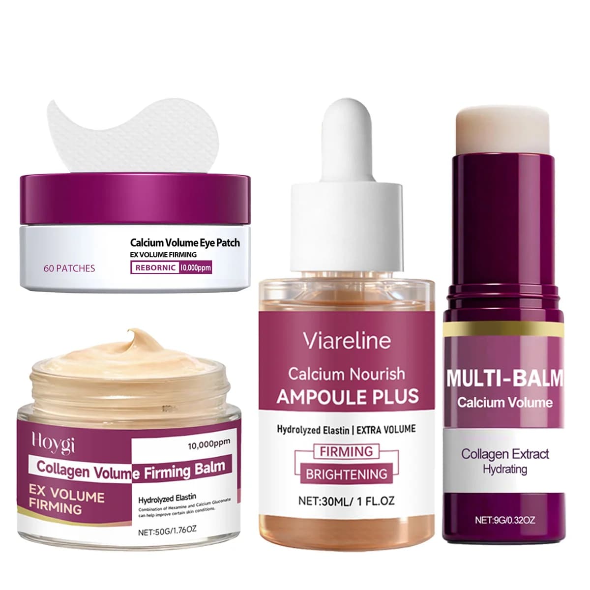 Calcium Skincare Set-Antioxidant Firming Serum Cream Fade Fine Lines Brighten Eye Patches Multi Balm Collagen Boosting Face Care