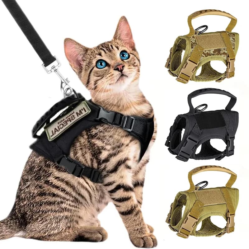 Tactical Cat Dog Harness Leash Adjustable Soft Mesh Pet Vest Cats Escape Proof Vest for Working Training for Large Cat/Small Dog