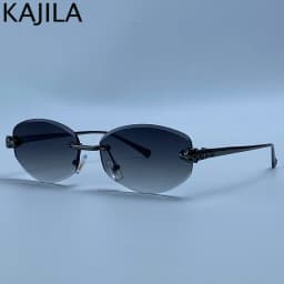 Rimless Hexagon Punk Sunglasses Women 2026 Luxury Designer Gold Leopard Head Outdoor Oval Sun Glasses Female Black Trendy Shades