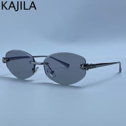 Rimless Hexagon Punk Sunglasses Women 2026 Luxury Designer Gold Leopard Head Outdoor Oval Sun Glasses Female Black Trendy Shades