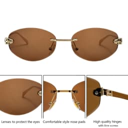 Rimless Hexagon Punk Sunglasses Women 2026 Luxury Designer Gold Leopard Head Outdoor Oval Sun Glasses Female Black Trendy Shades
