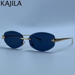 Rimless Hexagon Punk Sunglasses Women 2026 Luxury Designer Gold Leopard Head Outdoor Oval Sun Glasses Female Black Trendy Shades