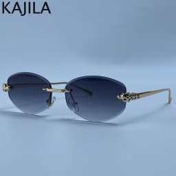 Rimless Hexagon Punk Sunglasses Women 2026 Luxury Designer Gold Leopard Head Outdoor Oval Sun Glasses Female Black Trendy Shades