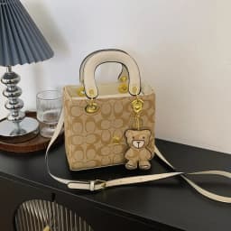 Luxury Women Bag 2026 New Vintage Classic Monogram Handbag Fashion Designer Ladies Tote Crossbody Bag with Bear Charm