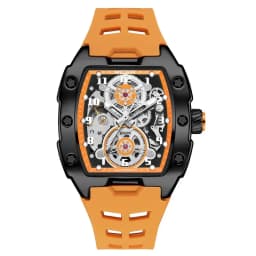 MEGIR 8602 Fashion Orange Automatic Watch Men Waterproof Luminous Mechanical Wristwatch with Tonneau Hollow Dial Silicone Strap