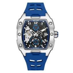 MEGIR 8602 Fashion Orange Automatic Watch Men Waterproof Luminous Mechanical Wristwatch with Tonneau Hollow Dial Silicone Strap