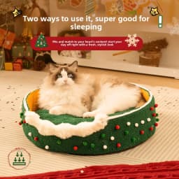 ZHAYA DIY Christmas Tree Cat House Winter Warm Semi Enclosed Tent Bed Washable Foldable Plush for Cats Dogs Four Seasons Use