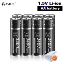 PALO 1.5V AA Lithium Rechargeable Battery 3400mWh Long-Lasting Black Li-ion 2A Batteries for High-Performance Devices