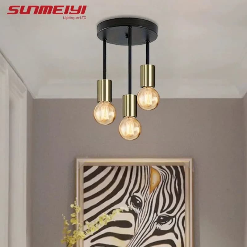 1pc Black Modern Simple Four-head E27 Bulb Base Ceiling Lamp Suitable for Entrance Bedroom Kitchen Corridor Chandelier