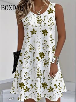 2025 Women Sundress Floral Dress Casual Sleeveless O-Neck Loose Mini Dress Summer Women'S Tank Flower 3D Print Beach Short Dress