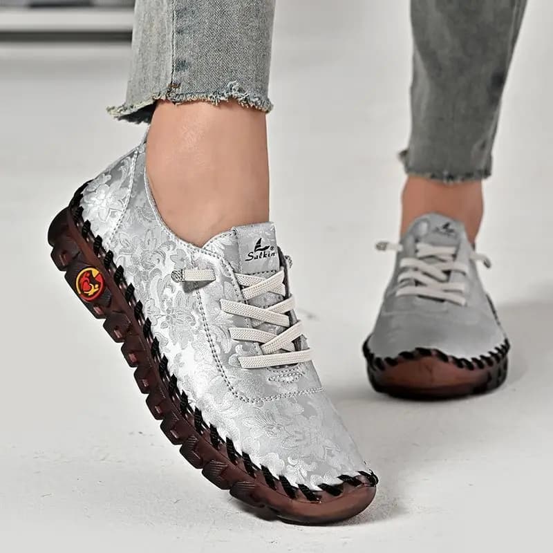 New Unique Oxford Shoes 43 44 Women's Split Leather Loafers Woman Orthopedic Moccasins Mother Designer Laced Daily Walking Flats
