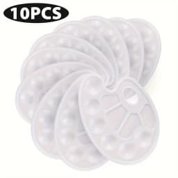2/6/8/10 Pack Plastic Art Painting Palettes, Oval Shaped Multi-Well Mixing Palette for Watercolor, Acrylic, and Oil Paints