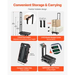 SucceBuy Folding Hand Truck 500 lbs Load Capacity Collapsible Luggage Cart with 6 Wheels 2 Elastic Ropes & Expandable Base Black