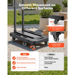 SucceBuy Folding Hand Truck 500 lbs Load Capacity Collapsible Luggage Cart with 6 Wheels 2 Elastic Ropes & Expandable Base Black