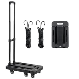SucceBuy Folding Hand Truck 500 lbs Load Capacity Collapsible Luggage Cart with 6 Wheels 2 Elastic Ropes & Expandable Base Black