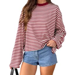 Striped Long Sleeve T Shirt Women Y2k Oversized Crewneck Sweatshirt Aesthtic Vintage Autumn Drop Shoulder Cute Going Out Tops