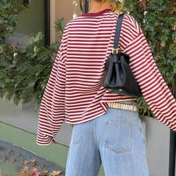 Striped Long Sleeve T Shirt Women Y2k Oversized Crewneck Sweatshirt Aesthtic Vintage Autumn Drop Shoulder Cute Going Out Tops