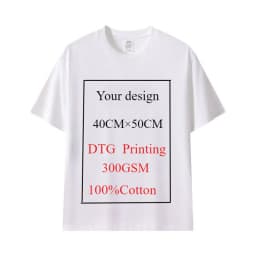 Customized T Shirt DTG Printing 300GSM 100% Cotton Mens T-shirts High Quality Loose Casual Women Tees Personalized Top Workwear