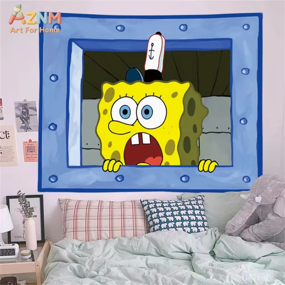 1pc SpongeBob Squidward Cartoon Decoration Background Bedroom Room Decor Festival Party Canvas Wall Art