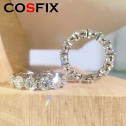 COSFIX Round Cut Moissanite Rings For Women 0.1ct-5ct Women Moissanite Row Ring Luxury 2023 Women's Full Moissanite Ring Gift
