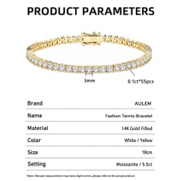 IOGOU 3mm Round Moissanite Full Tennis Bracelets 14k Gold Filled Bracelet for Women Men Couples GRA Certified Sparkling Jewelry