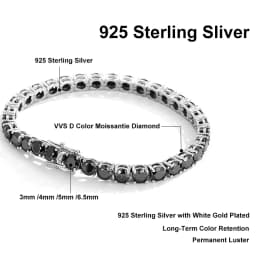 NeeTim Full Black Moissanite Tennis Bracelets for Women Man S925 Sterling Silver with White Gold Plated Hip Hop Bracelet Jewelry
