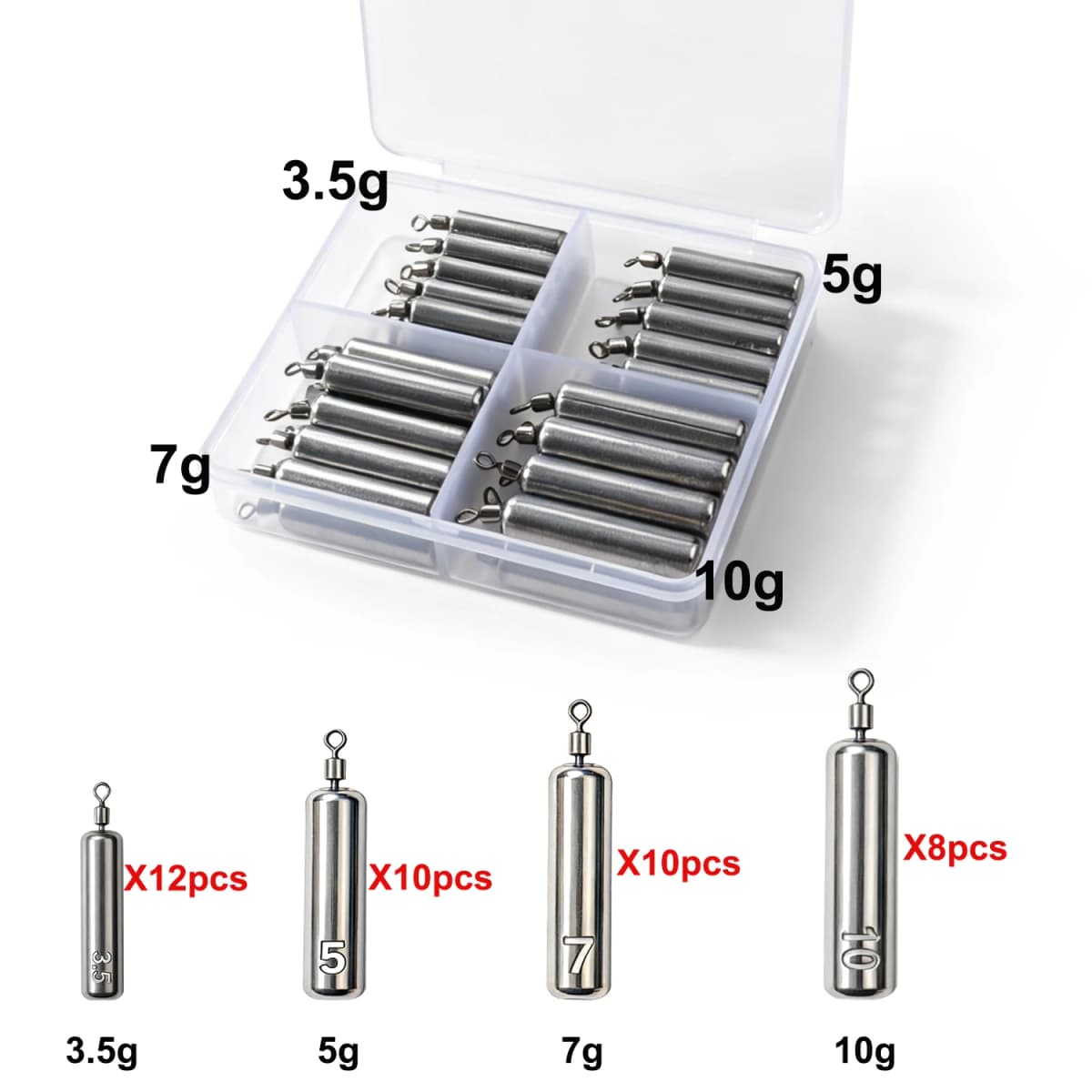 10-40Pcs Fishing Weights 3.5-10g Swivel Sinkers Column & Drop Alloy Tackle Box Rig Accessories for Freshwater Saltwater Lure
