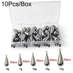 10-40Pcs Fishing Weights 3.5-10g Swivel Sinkers Column & Drop Alloy Tackle Box Rig Accessories for Freshwater Saltwater Lure