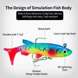 1pc Fishing Lure 75mm 85mm Artificial Sinking Swimbait Curly T Tail Jig Head  Soft Bait Rubber Goods For Bass Pike