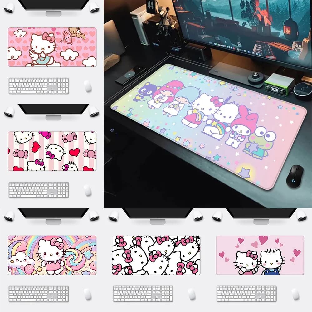 Pink Cartoon Hello Kitty Mousepad HD Printing Computer Gamers Locking Edge Non-slip Mouse Pad XXL90x40cm Keyboard PC Desk Pad
