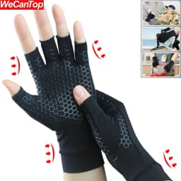 1Pair Copper Compression Arthritis Gloves - Fingerless Hand Support for Carpal Tunnel - Ideal for Typing,Crocheting, Men & Women