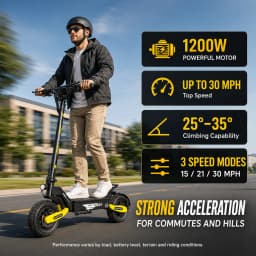 EOEOTWO 1200W Off Road Electric Scooter for Adults 48V Long Range E-Scooter 30MPH Fast Speed 11" Tubeless Tire Foldable Kick Scooter